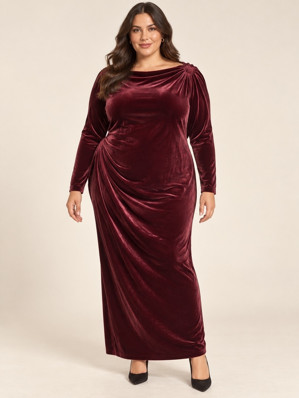 Ashley Graham Velvet Dress Burgundy 3X
